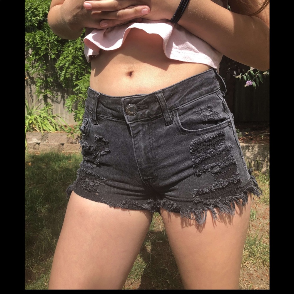 High waisted black ripped shorts